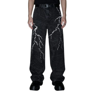 Electric Storm Hose in Schwarz, frontal, Techno Rave Style, Clubwear