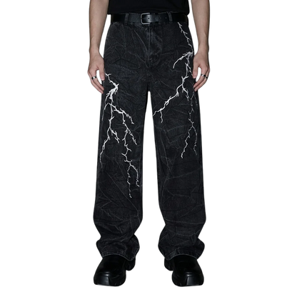Electric Storm Hose in Schwarz, frontal, Techno Rave Style, Clubwear