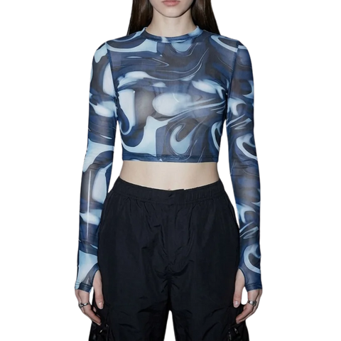Midnight Waves Mesh Crop Longsleeve