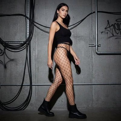 Rave Mesh Netzstrumpfhose - Dreiviertel-Ansicht | Techno Essentials