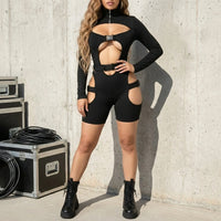 Schwarzer RaveSoul Damen Bodysuit, Vorderansicht am Model